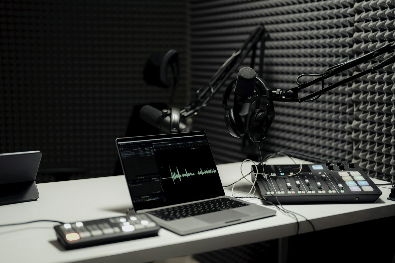 Equipment for podcast recording in studio